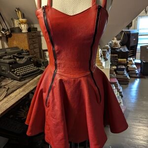 Vintage 1990s Catherine Coatney red leather dress. Size small.